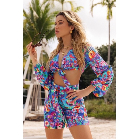 Luli Fama Water Blossoms Vibrant Bermuda short - Size Small - Picture 6 of 6